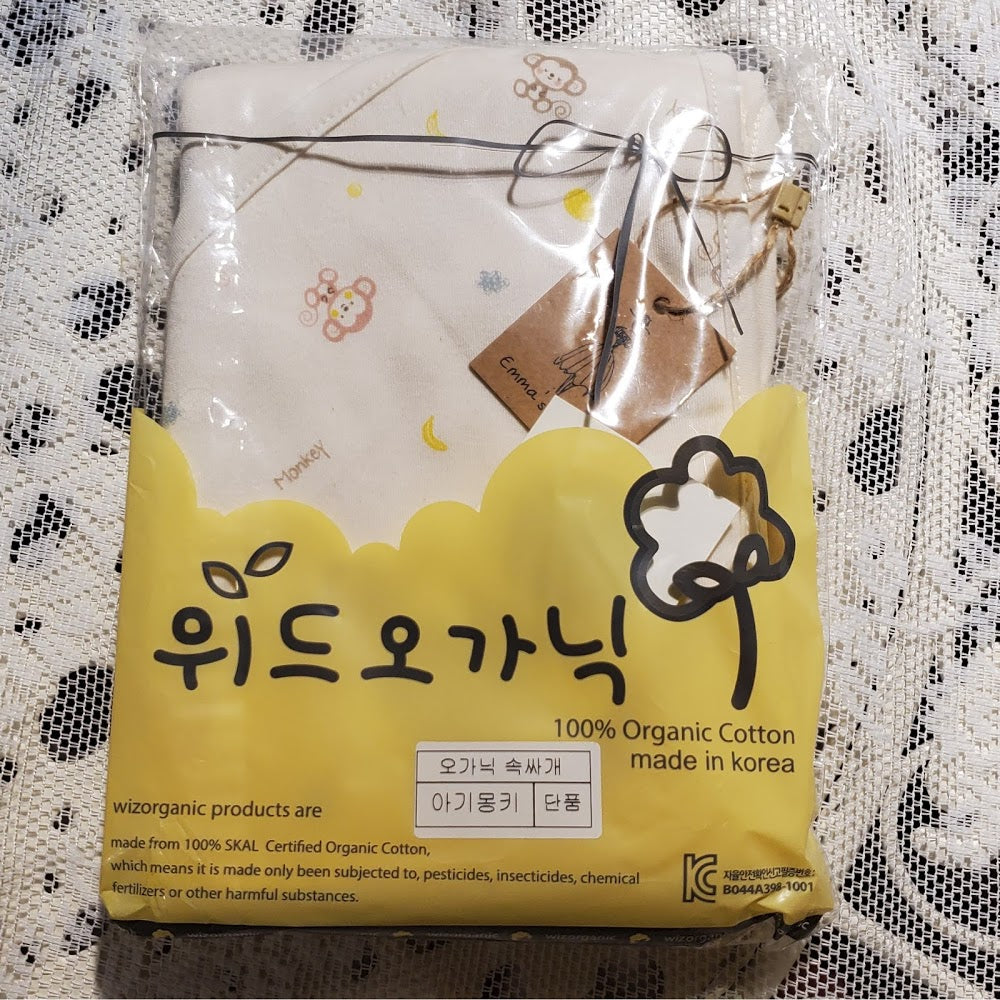 B10 韓國製 Withorganic 有機棉可愛猴子新生嬰兒包被